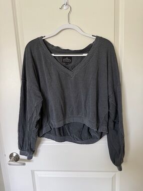 Angie Charcoal V-Neck Cropped Pullover